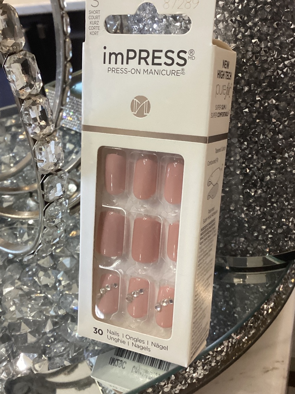Kiss imPRESS Press-On Manicure Nude Pink with Rhinestones